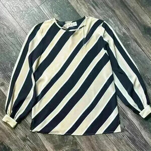 Vintage Liz Claiborne Business Women’s Blouse Black Cream Stripe